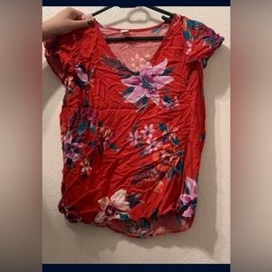 Old navy red blouse with tropical flowers short sleeve